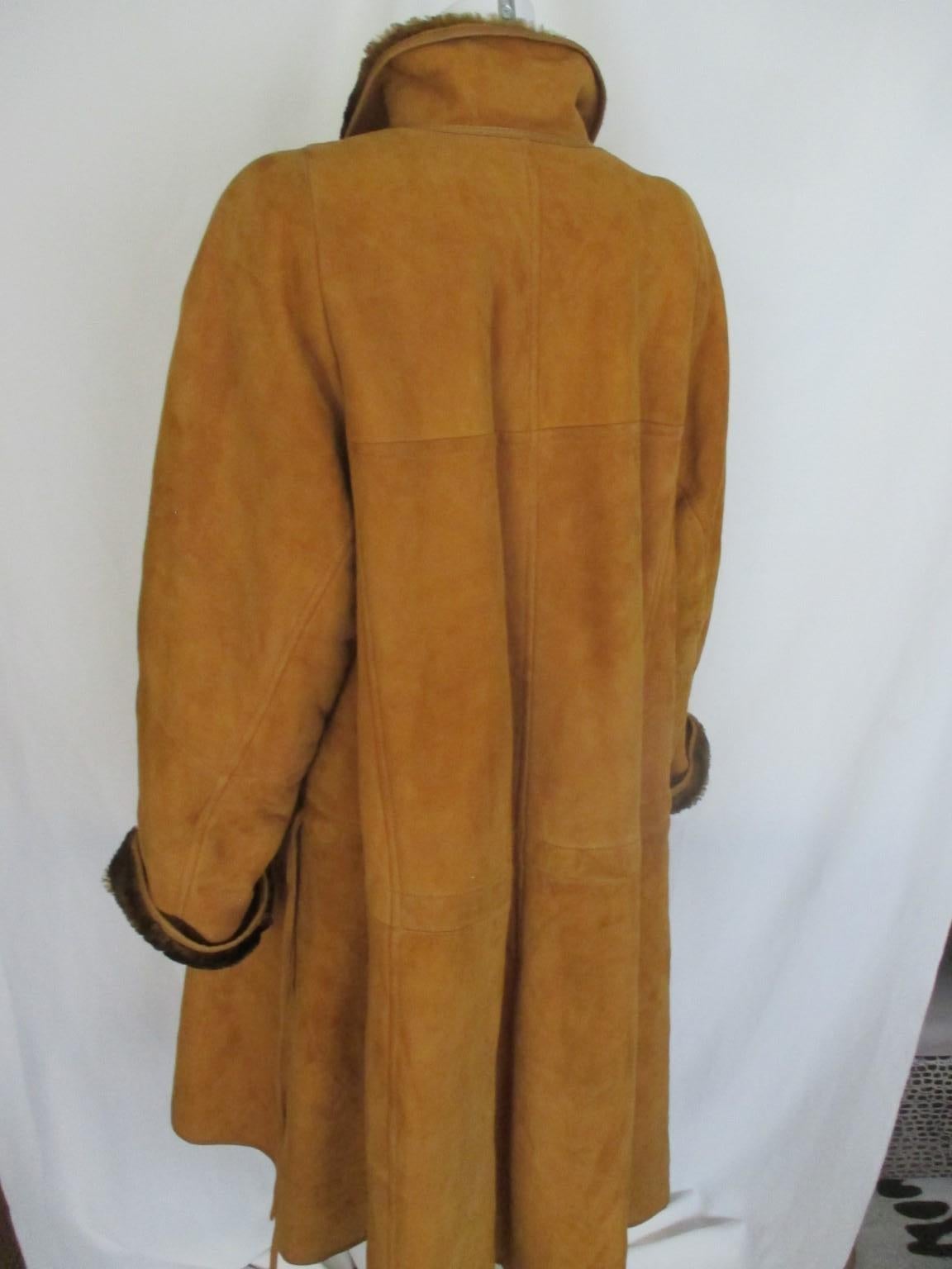Women's or Men's  Mustard Yellow Tone Soft Lamb Shearling Flaired Coat For Sale