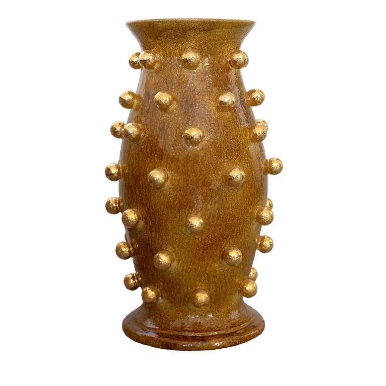 Mustard Yellow Vase with Golden Spheres For Sale at 1stDibs