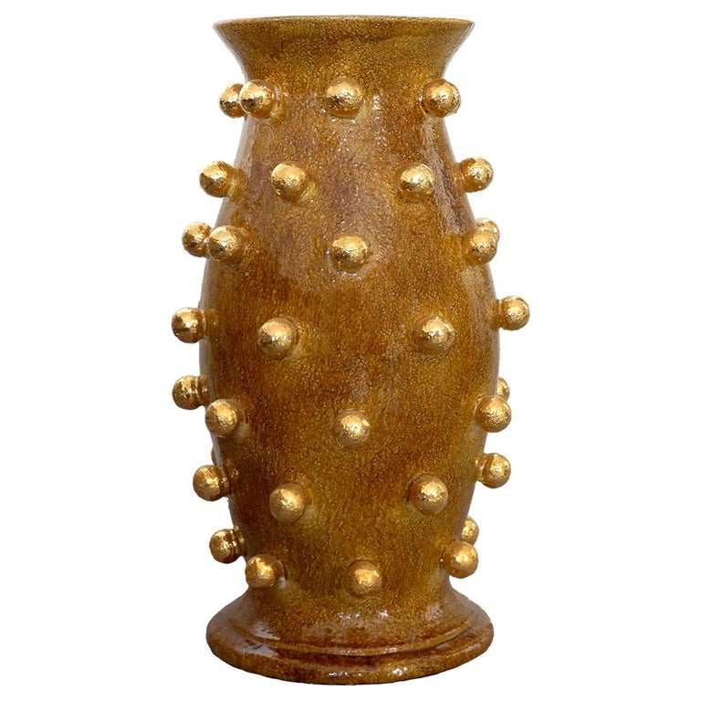 Mustard Yellow Vase with Golden Spheres For Sale at 1stDibs