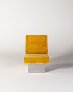 Mustard Yellow Velvet Fabric, Stainless Metal ButterMelt Armchair By OMER OZTURK