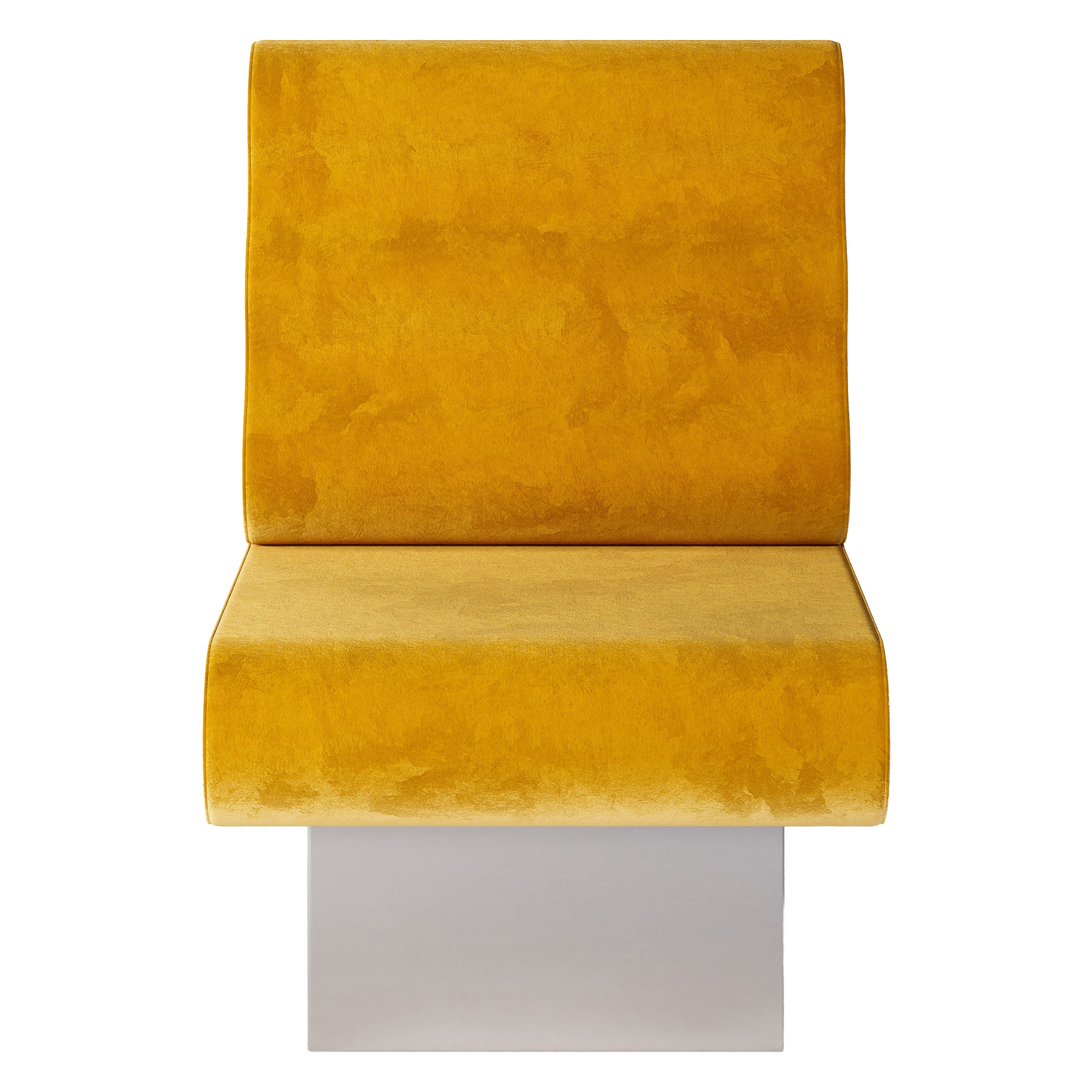 Senfgelber Samtstoff, rostfreies Metall ButterMelt Sessel von OMER OZTURK