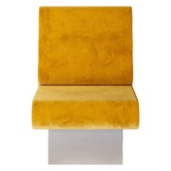 Mustard Yellow Velvet Fabric, Stainless Metal ButterMelt Armchair By OMER OZTURK