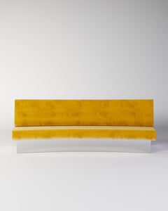 Mustard Yellow Velvet Fabric, Stainless Metal ButterMelt Sofa By OMER OZTURK