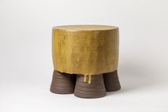 Mustarde and brown  glazed ceramic  coffee table or stool  by Mia Jensen, 2024.