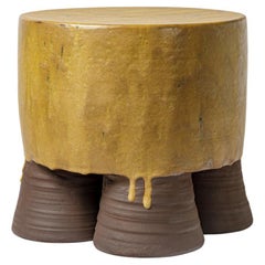 Mustarde and brown  glazed ceramic  coffee table or stool  by Mia Jensen, 2024.