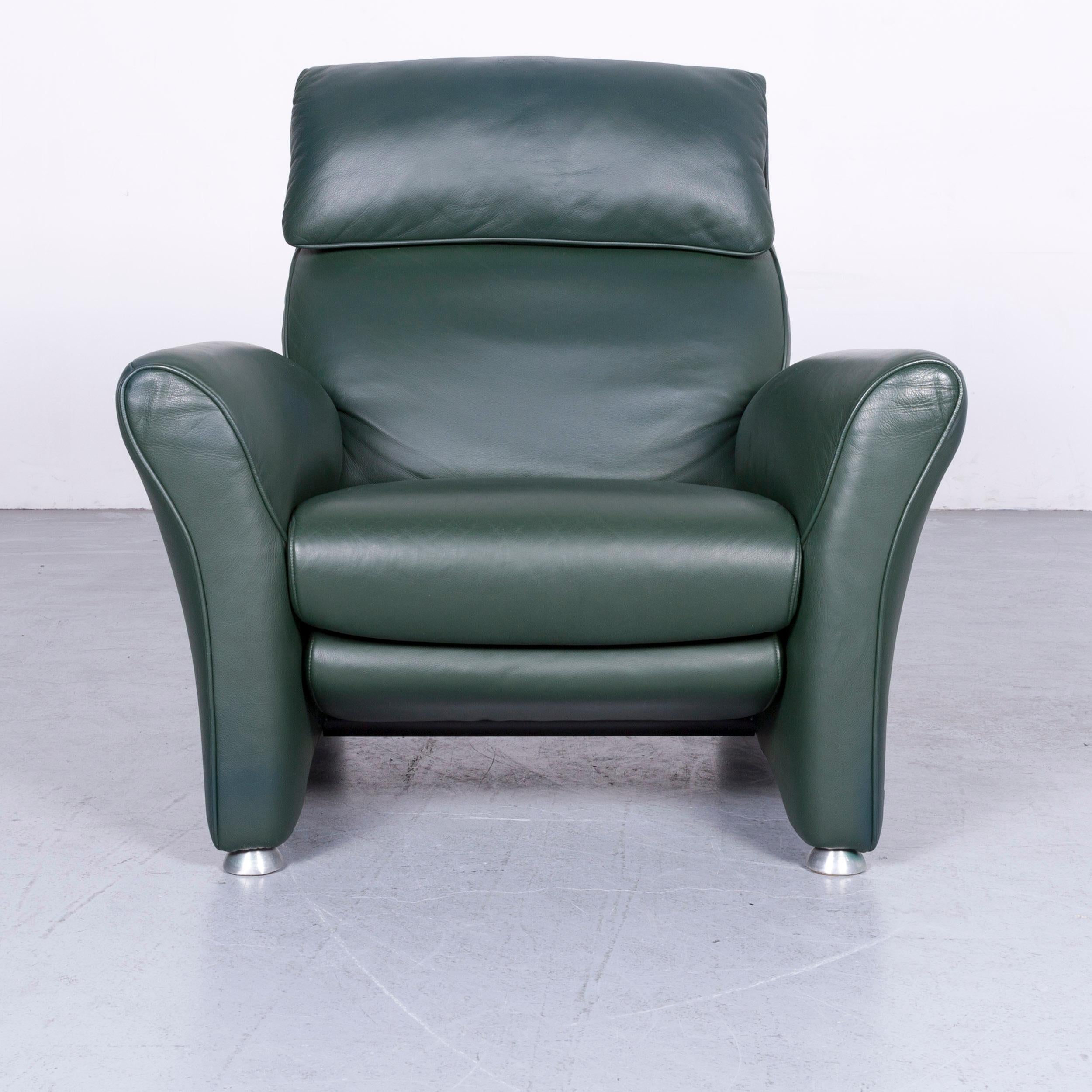 German Musterring Designer Leather Armchair Green One-Seat Chair