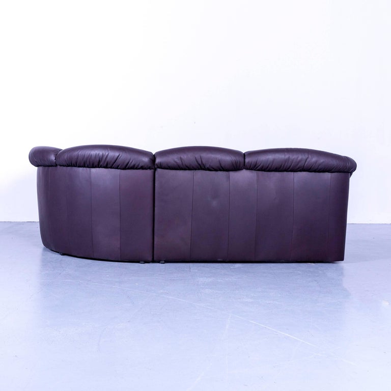 Musterring Designer Purple Leather Corner Sofa Set and FootRest at
