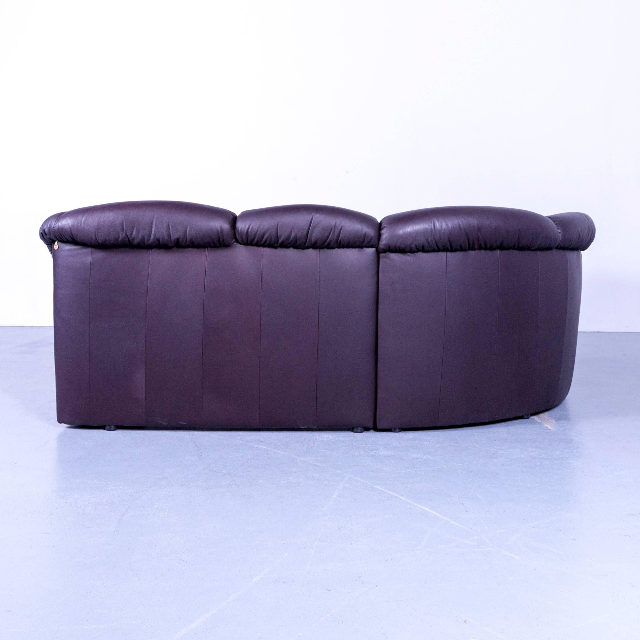 Musterring Designer Purple Leather Corner Sofa Set and Foot-Rest 3