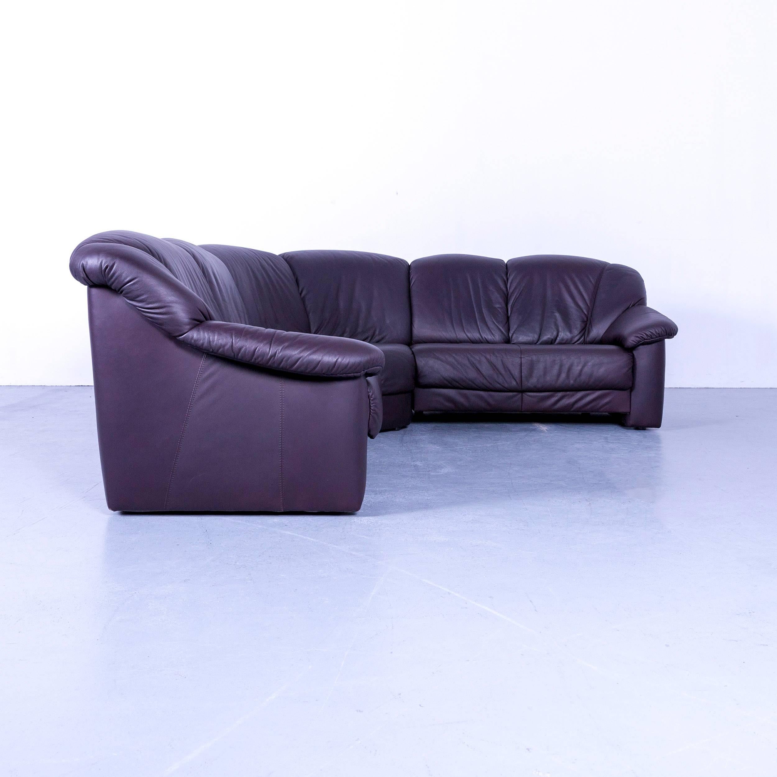 Musterring Designer Purple Leather Corner Sofa Set and Foot-Rest 1