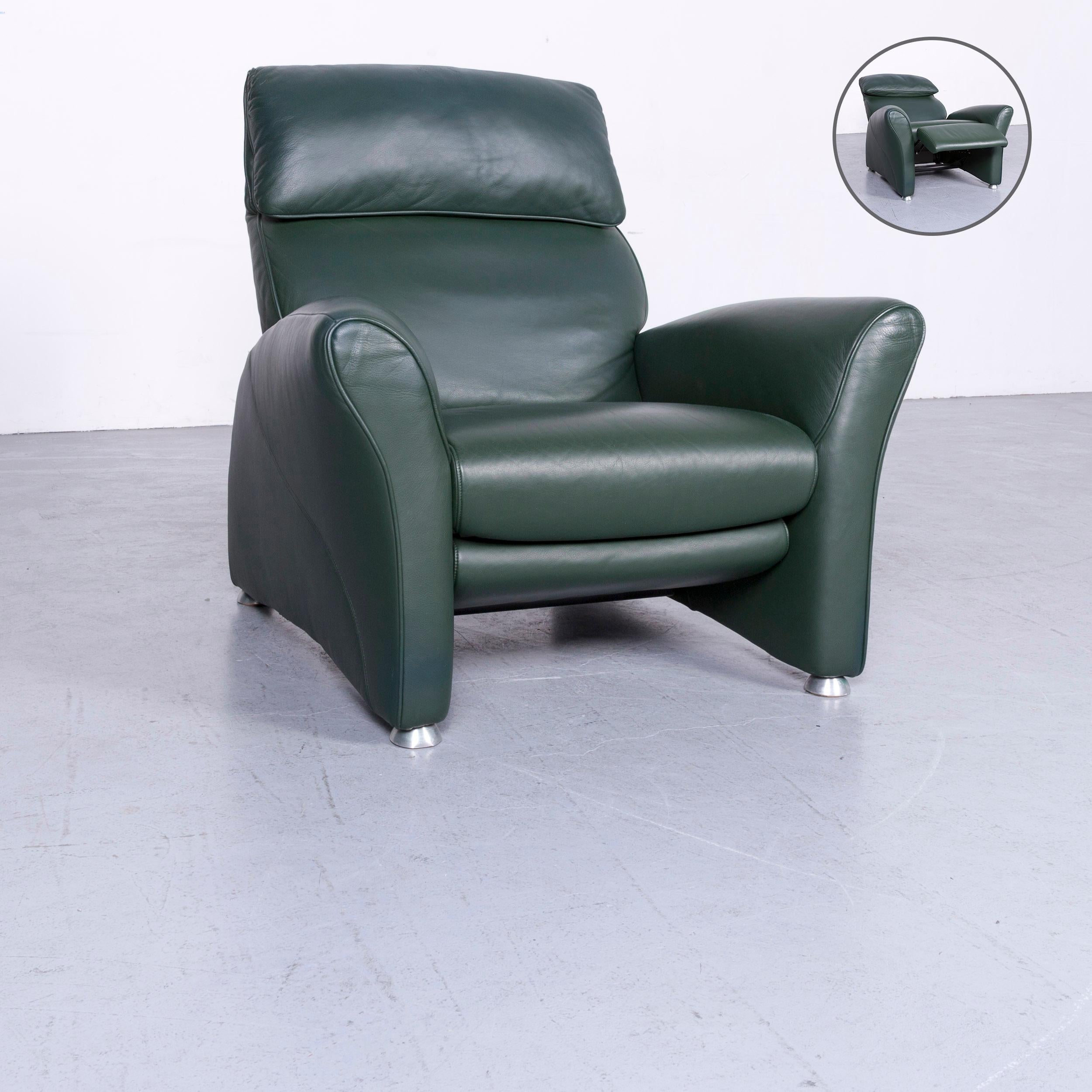 Musterring Designer Leather Sofa Armchair Set Green Two-Seat Couch 8
