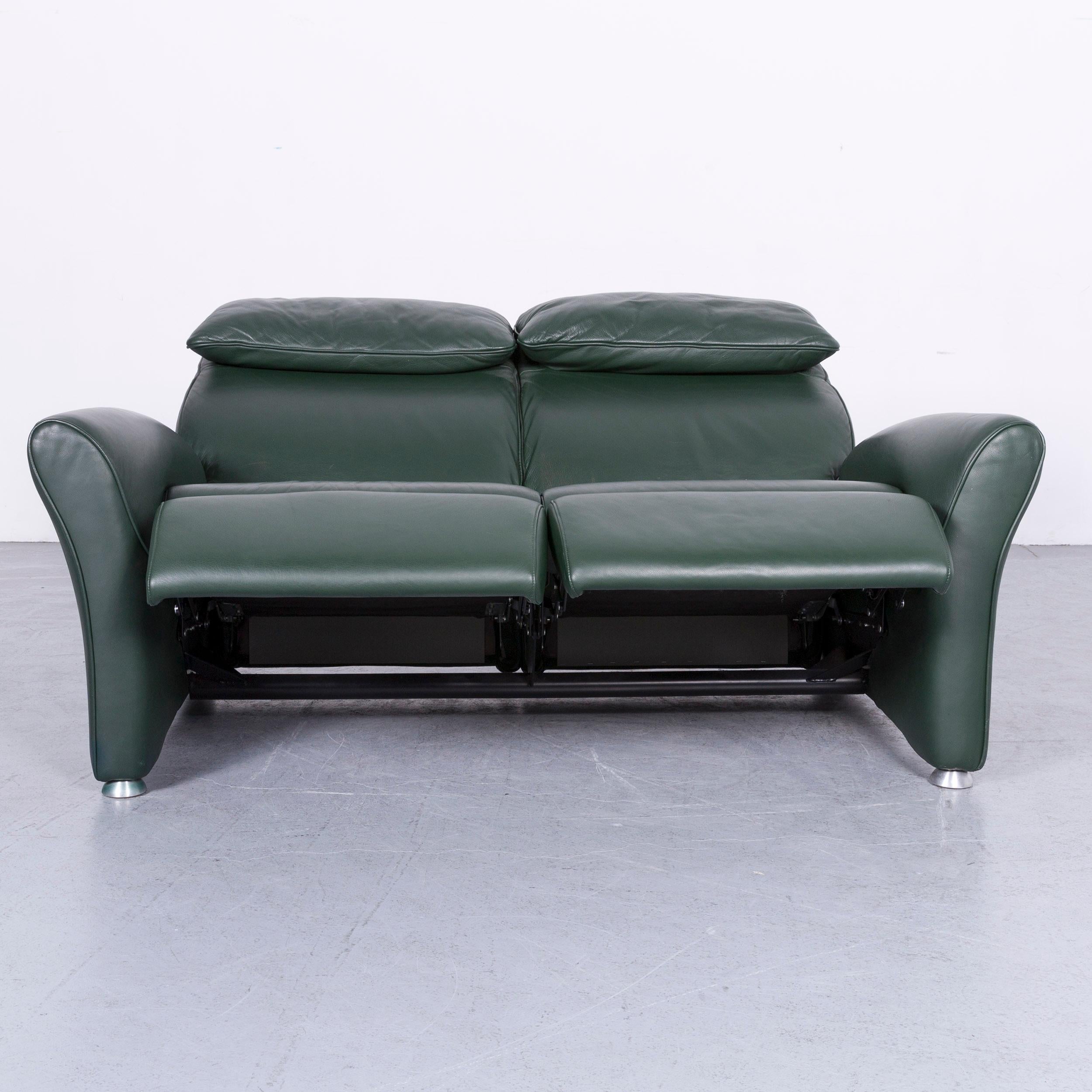 Musterring Designer Leather Sofa Armchair Set Green Two-Seat Couch In Good Condition In Cologne, DE