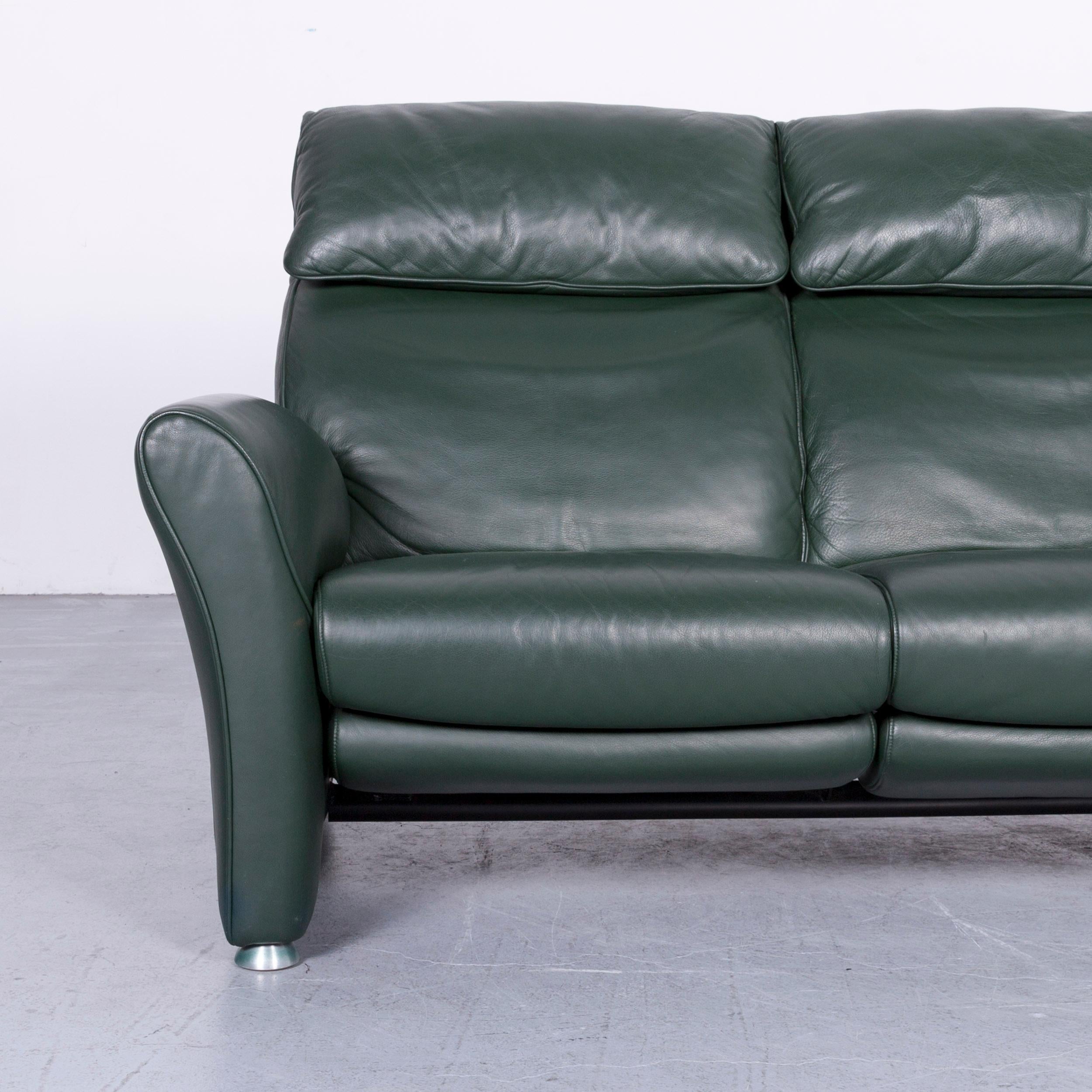 Musterring Designer Leather Sofa Armchair Set Green Two-Seat Couch 1