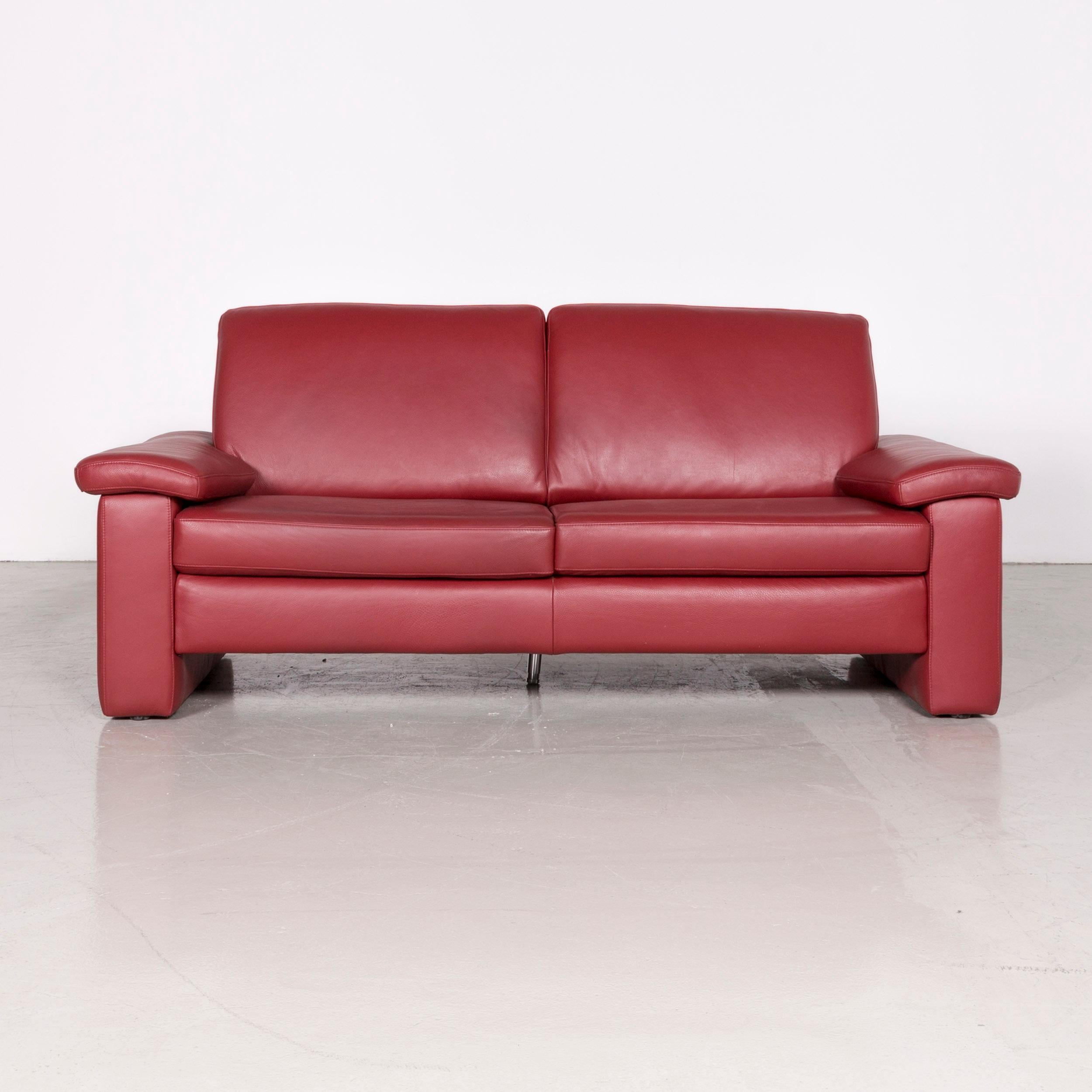 Musterring designer leather sofa armchair set red three-seat couch.