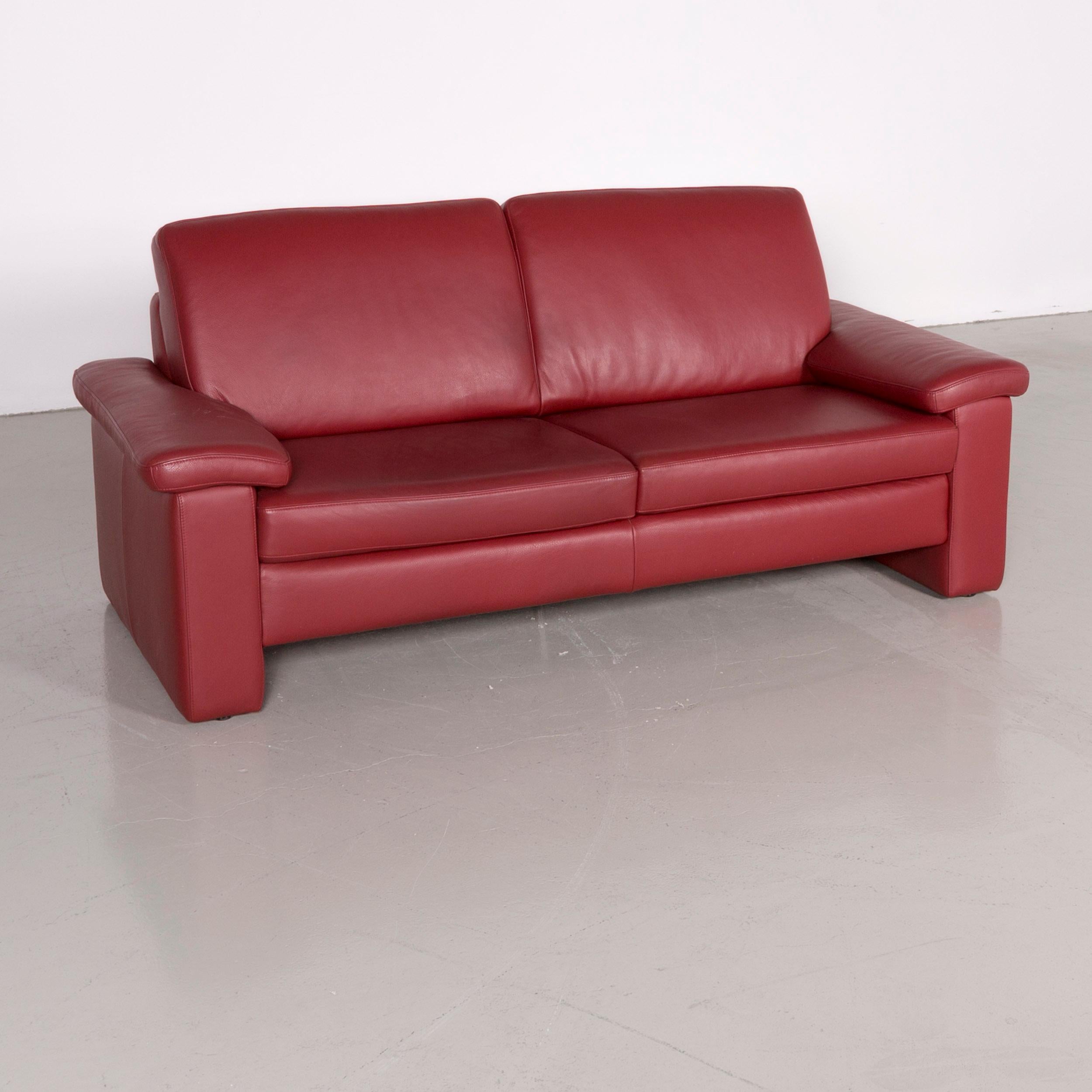 German Musterring Designer Leather Sofa Armchair Set Red Three-Seat Couch For Sale