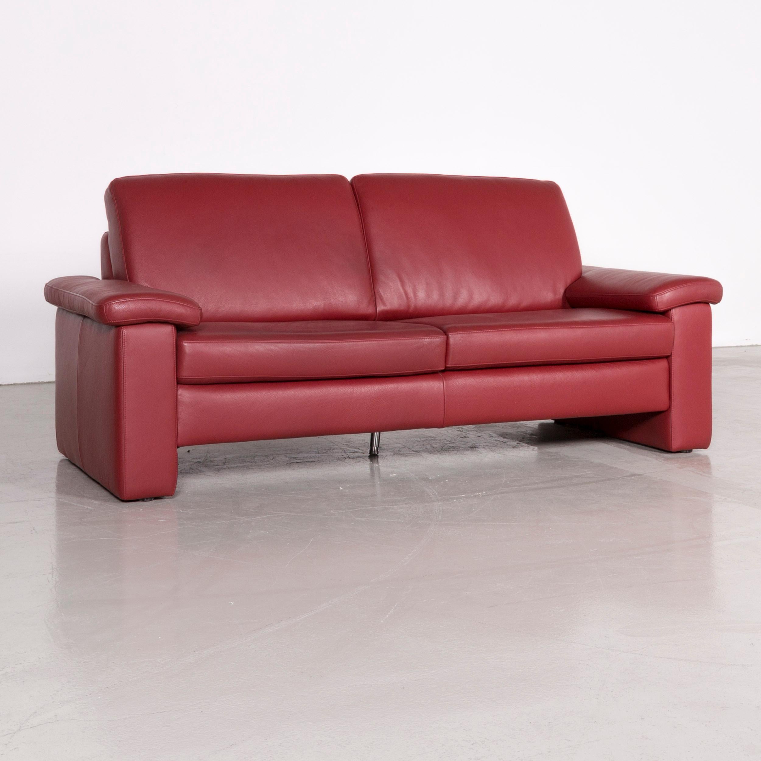 Musterring Designer Leather Sofa Armchair Set Red Three-Seat Couch In Good Condition For Sale In Cologne, DE