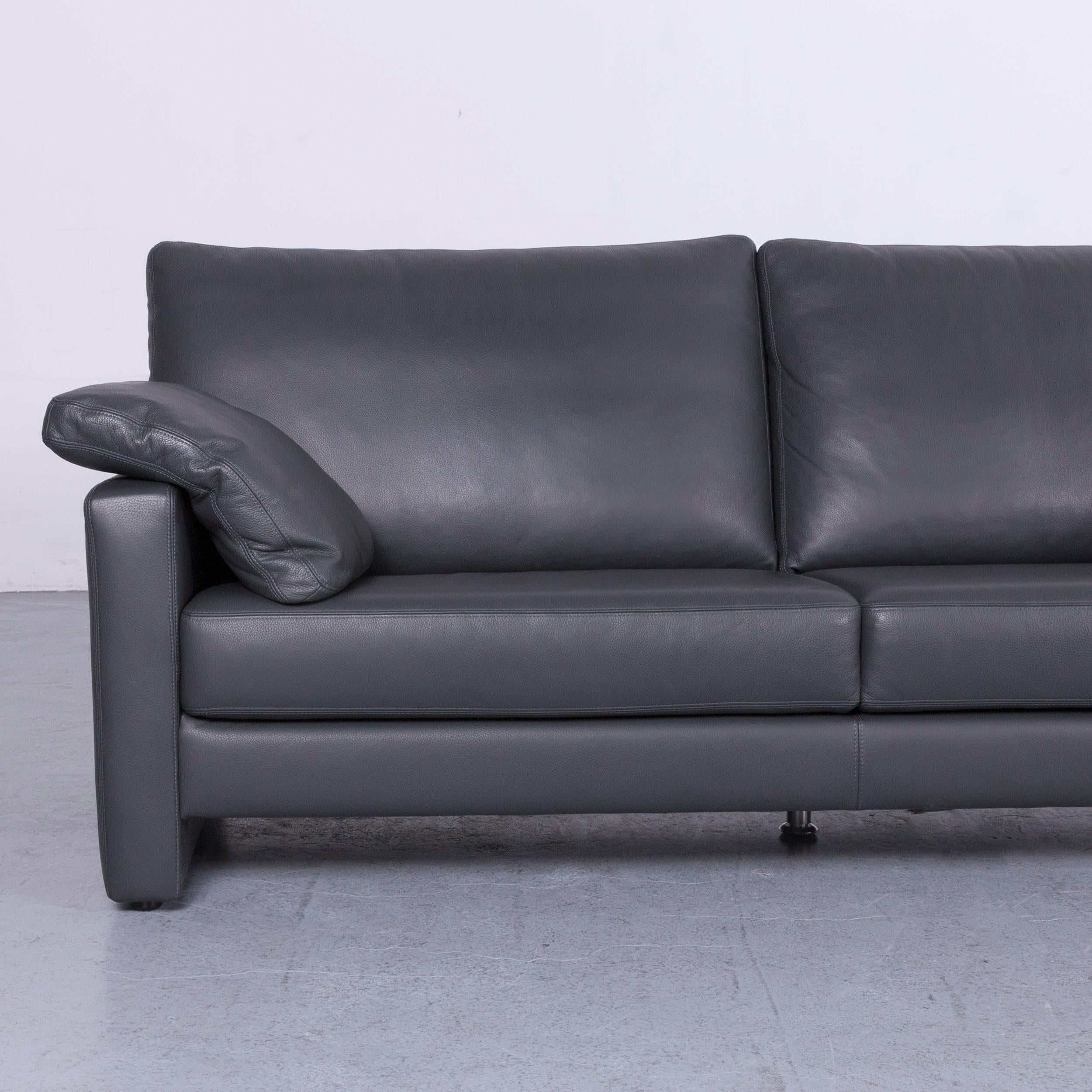 German Musterring Designer Leather Sofa Black Three-Seat Couch