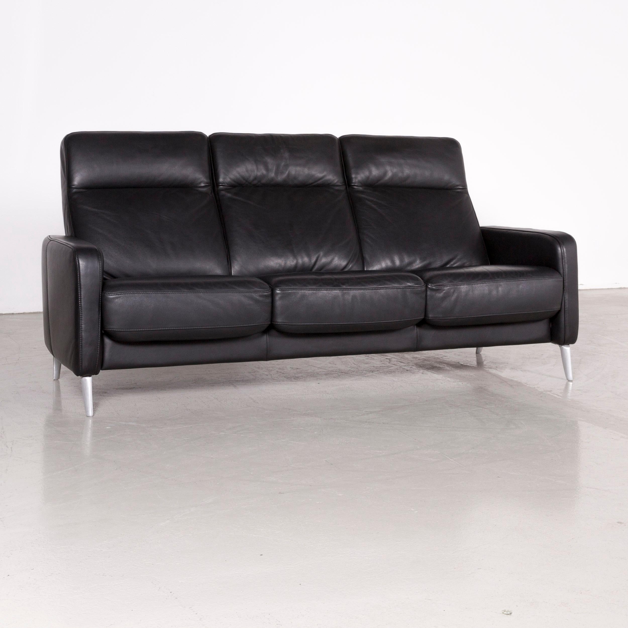 German Musterring Designer Leather Sofa Black Three-Seat Couch For Sale