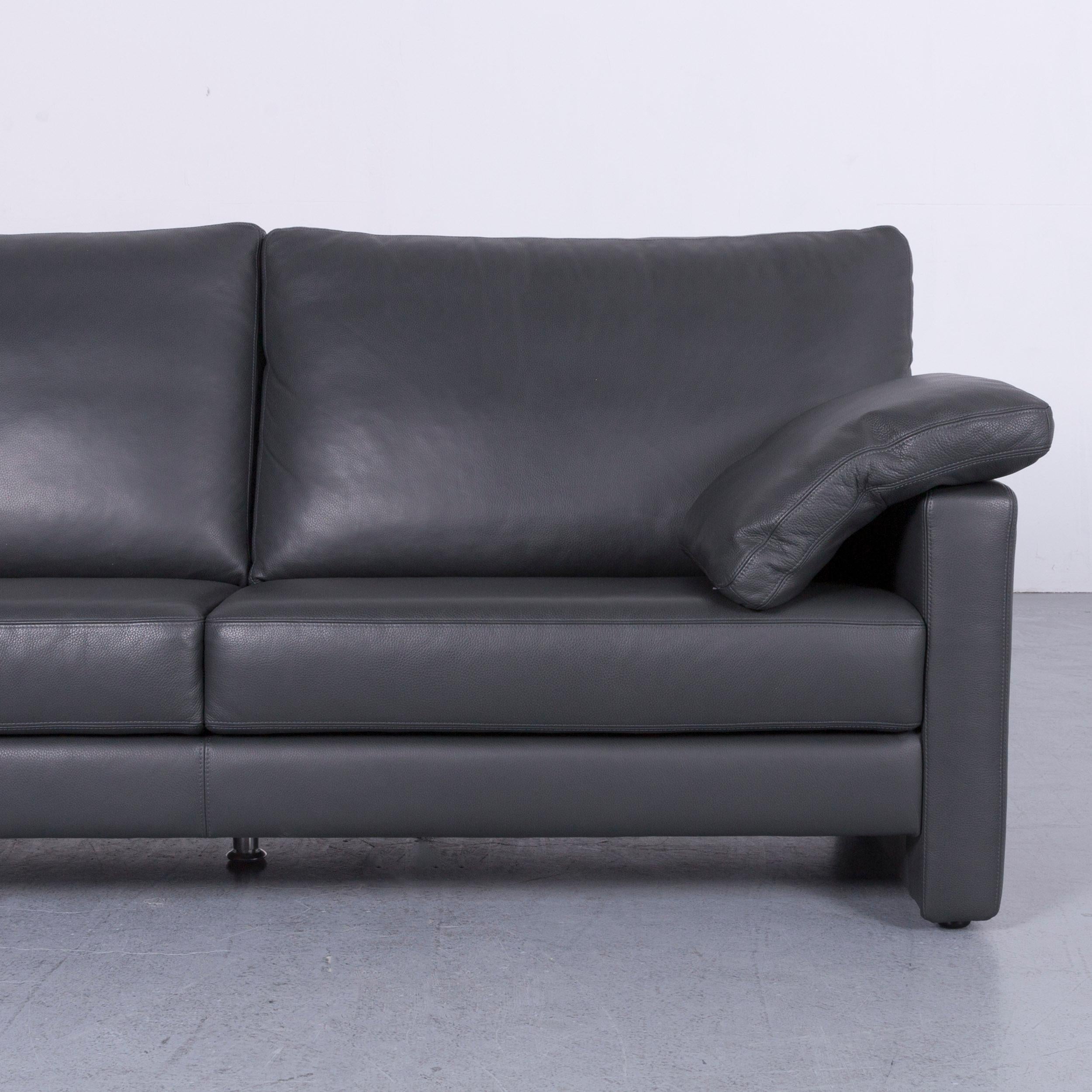 Musterring Designer Leather Sofa Black Three-Seat Couch In Good Condition In Cologne, DE