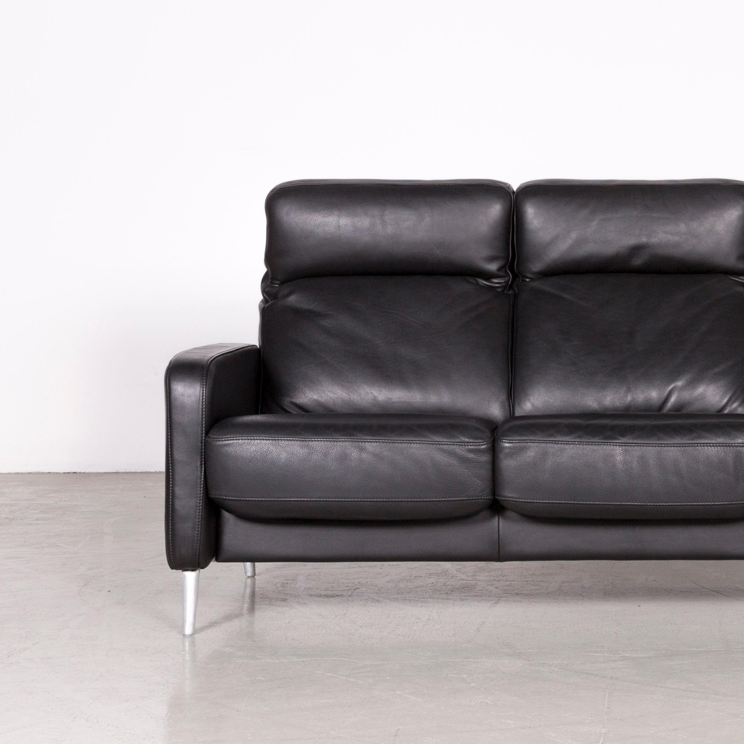 Musterring Designer Leather Sofa Black Three-Seat Couch In Good Condition For Sale In Cologne, DE