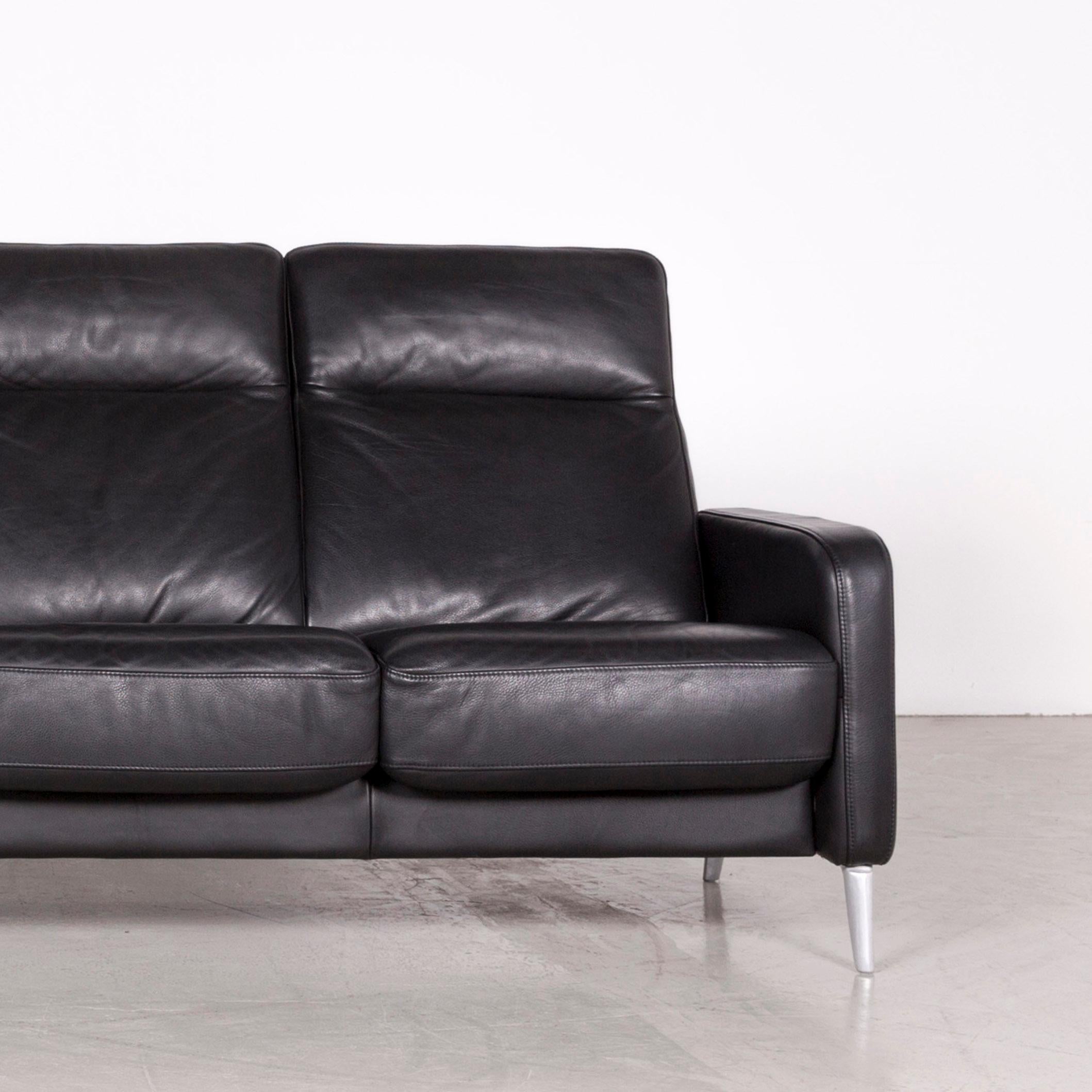 Contemporary Musterring Designer Leather Sofa Black Three-Seat Couch For Sale