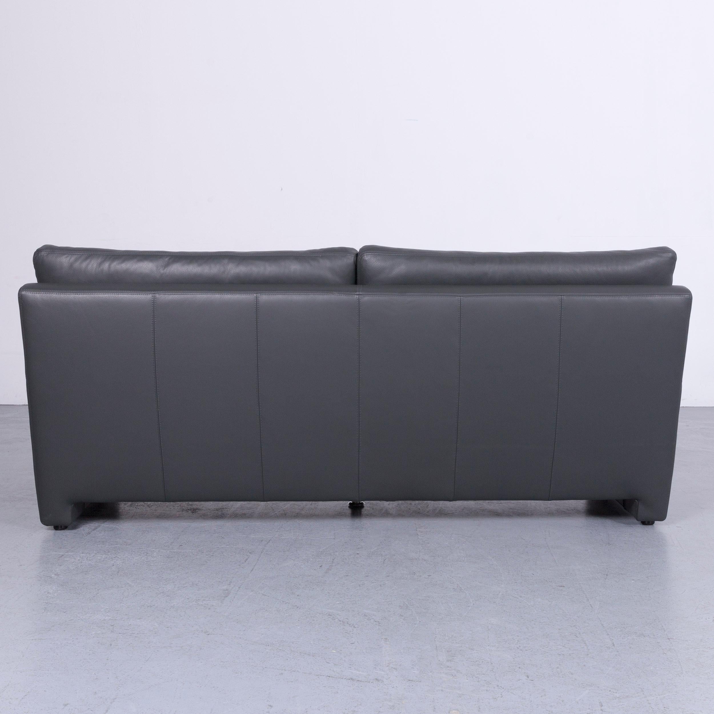 Musterring Designer Leather Sofa Black Three-Seat Couch 3