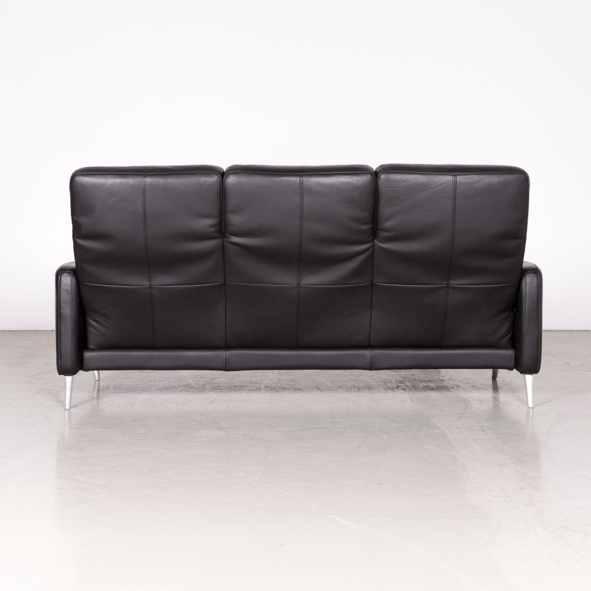 Musterring Designer Leather Sofa Black Three-Seat Couch For Sale 4