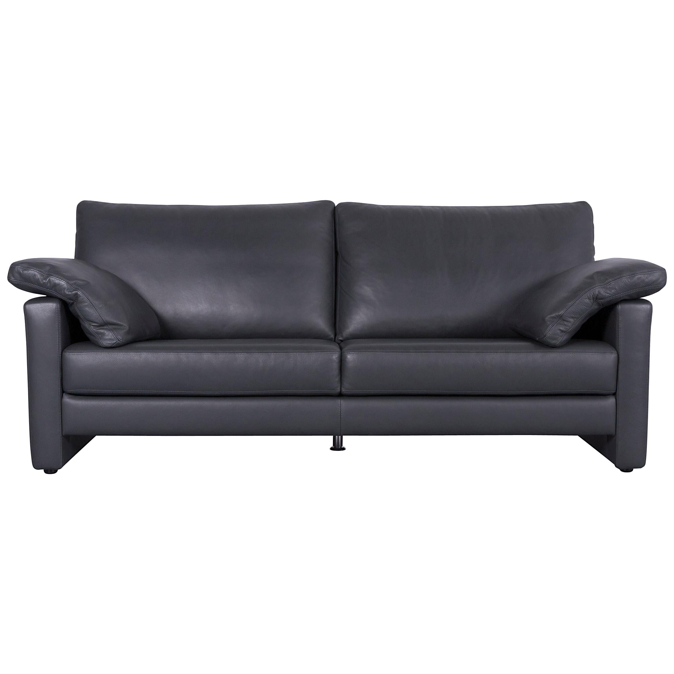 Musterring Designer Leather Sofa Black Three-Seat Couch