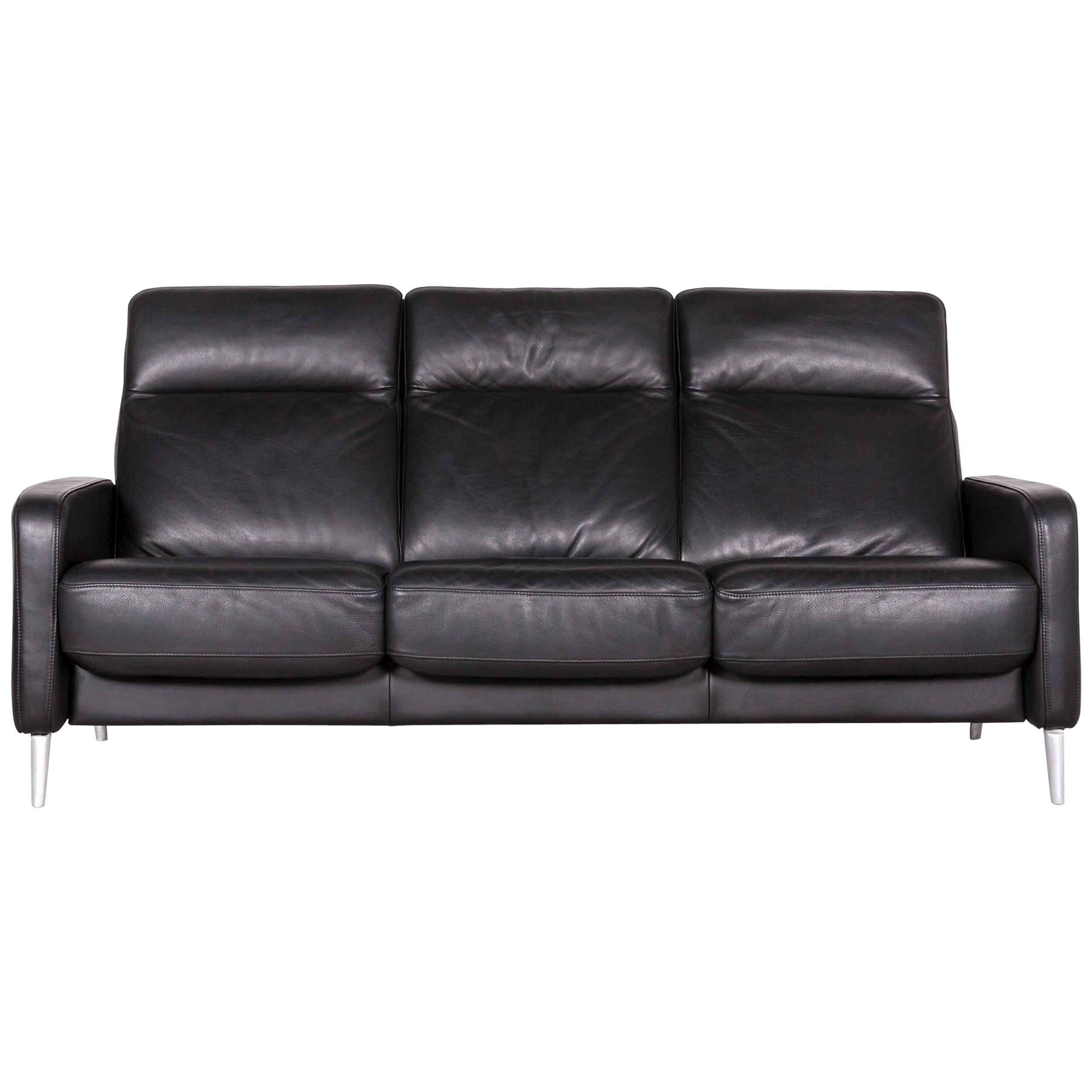 Musterring Designer Leather Sofa Black Three-Seat Couch For Sale