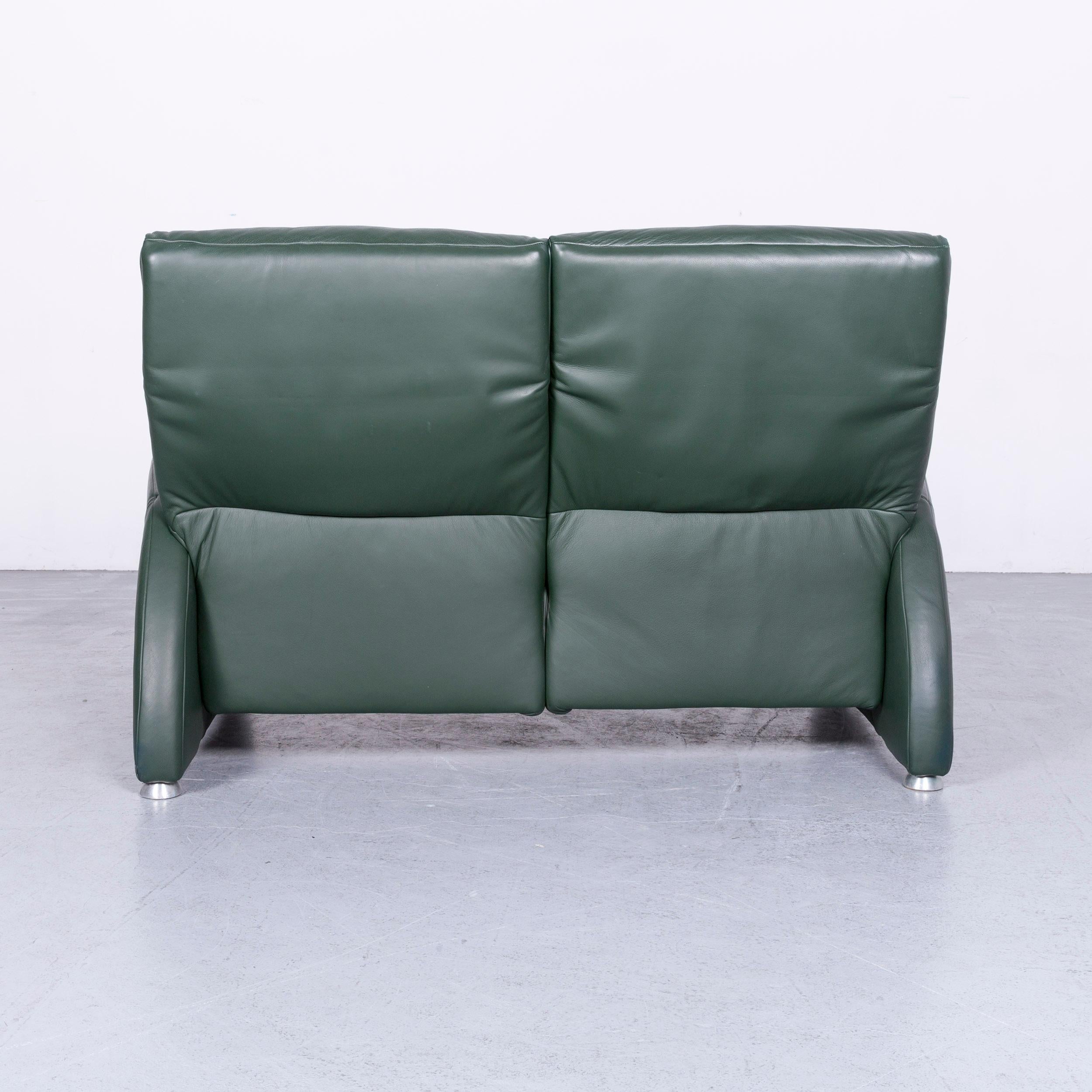 Musterring Designer Leather Sofa Green Two-Seat Couch For Sale 5