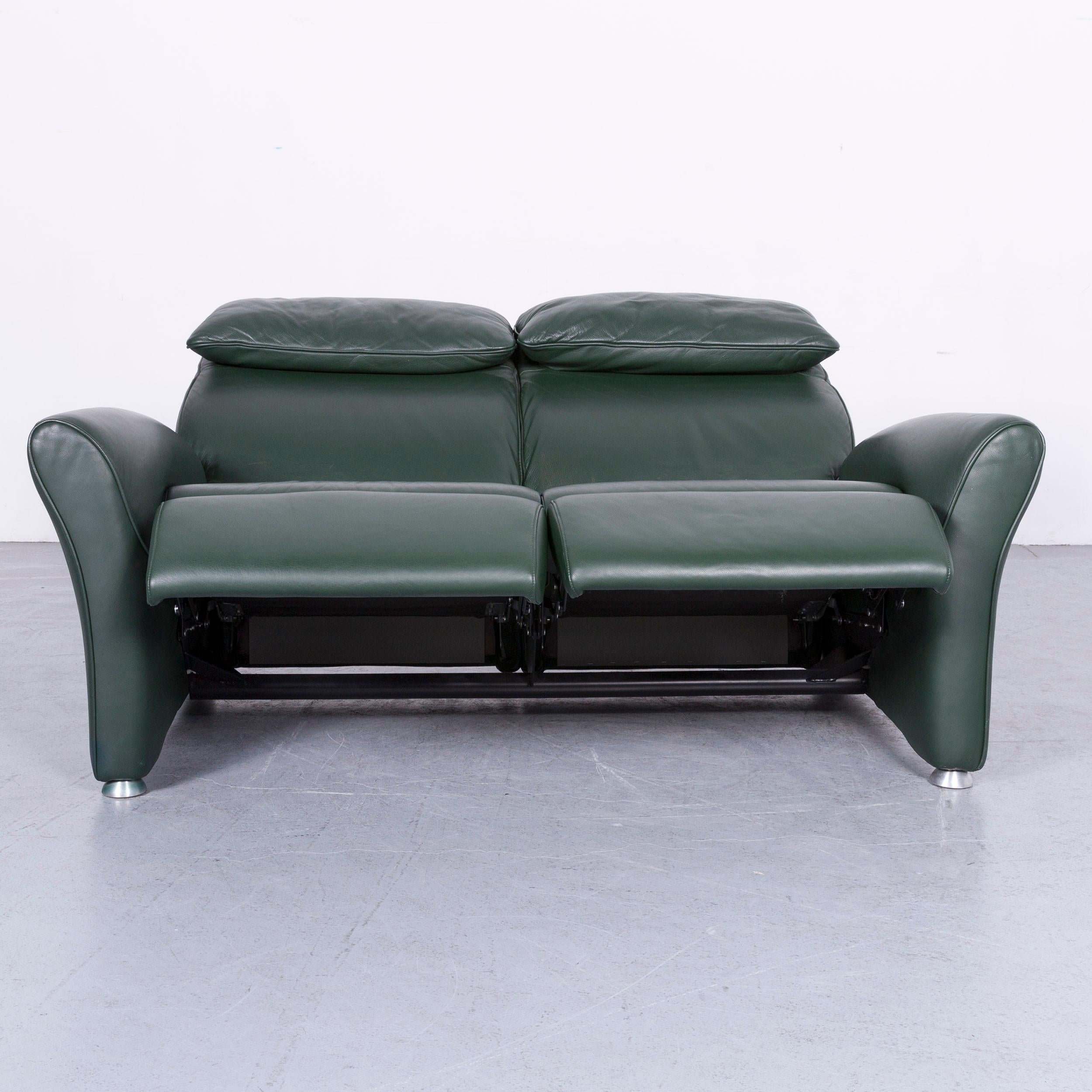 German Musterring Designer Leather Sofa Green Two-Seat Couch For Sale