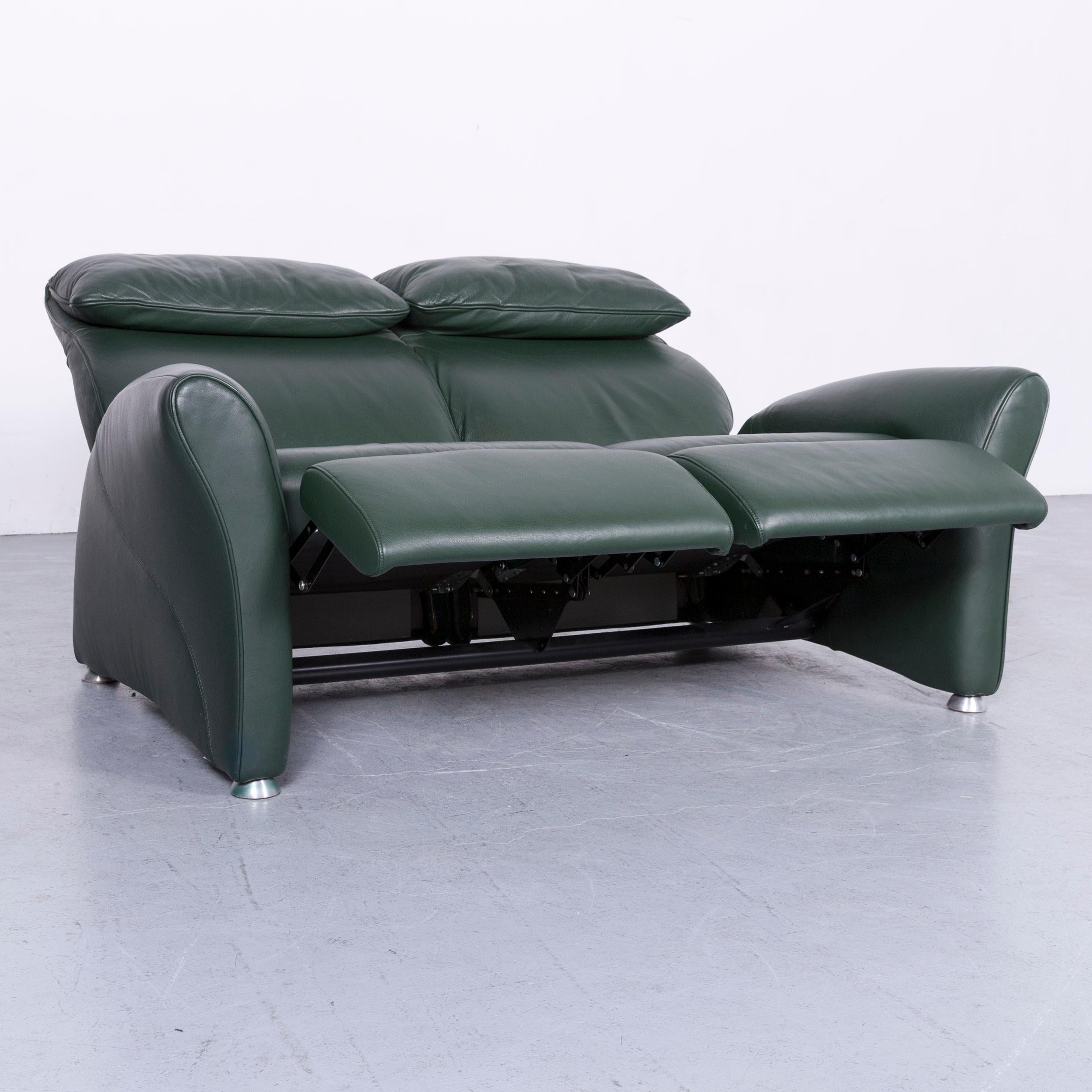 Musterring Designer Leather Sofa Green Two-Seat Couch In Good Condition For Sale In Cologne, DE