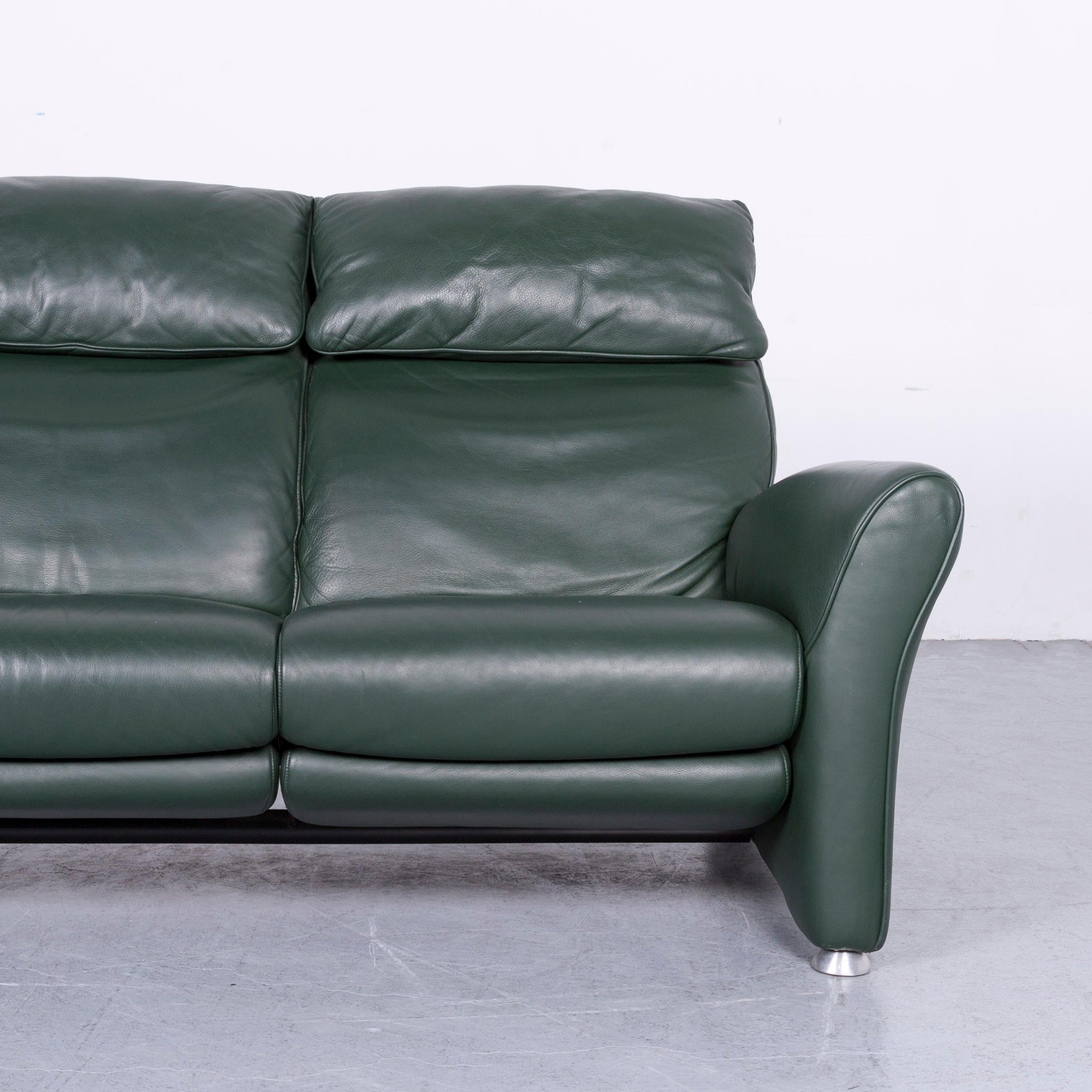Musterring Designer Leather Sofa Green Two-Seat Couch For Sale 1