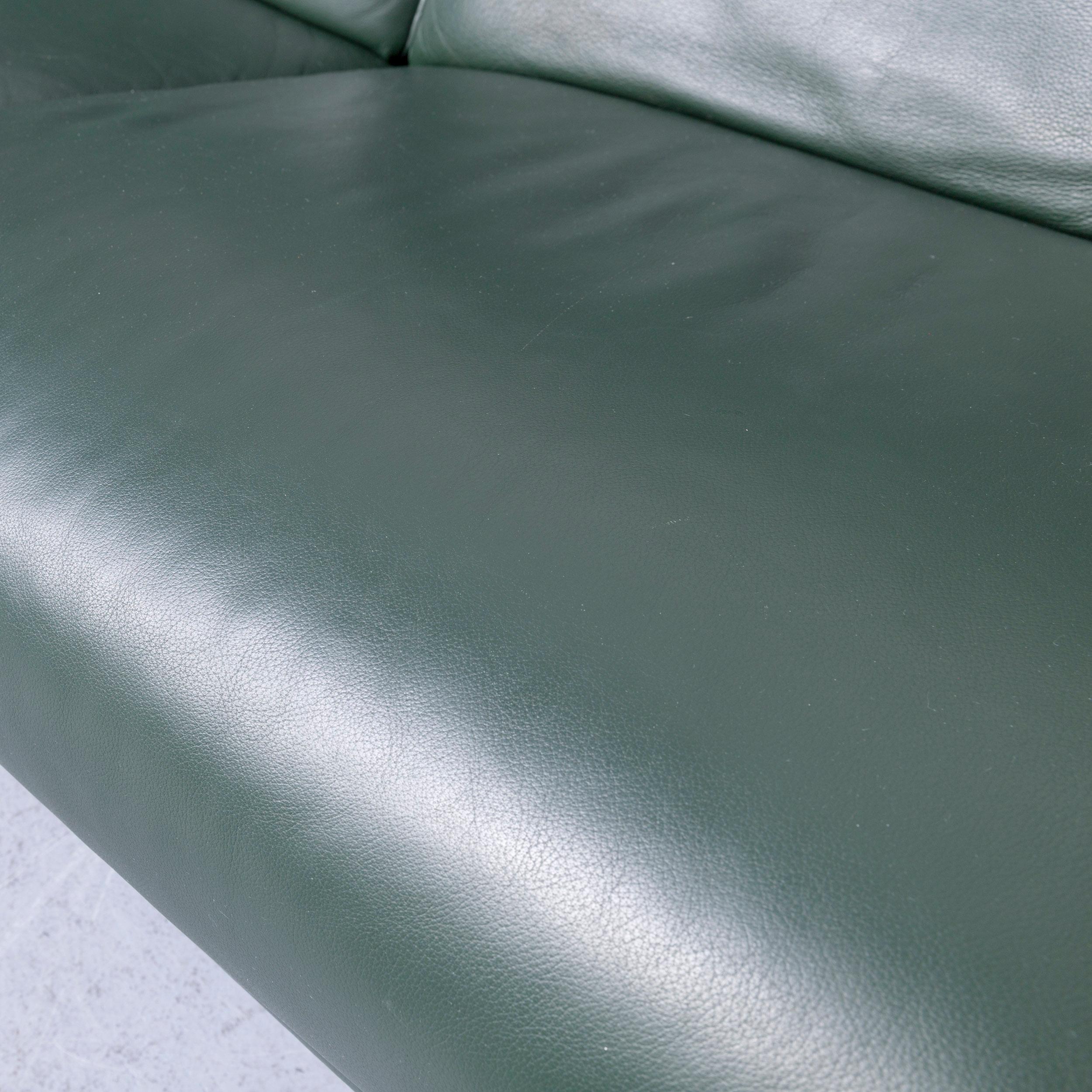 Musterring Designer Leather Sofa Green Two-Seat Couch For Sale 2