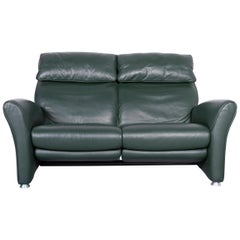Musterring Designer Leather Sofa Green Two-Seat Couch