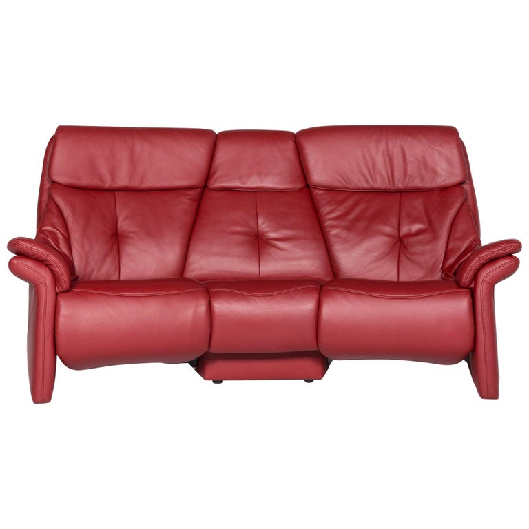 Musterring Designer Leather Sofa Red Three Seat Couch For Sale At