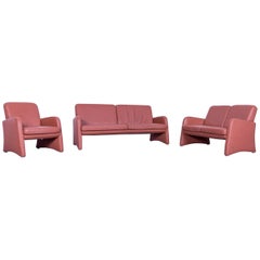 Used Musterring Designer Leather Sofa Set Brown Two Two-Seaters and Armchair