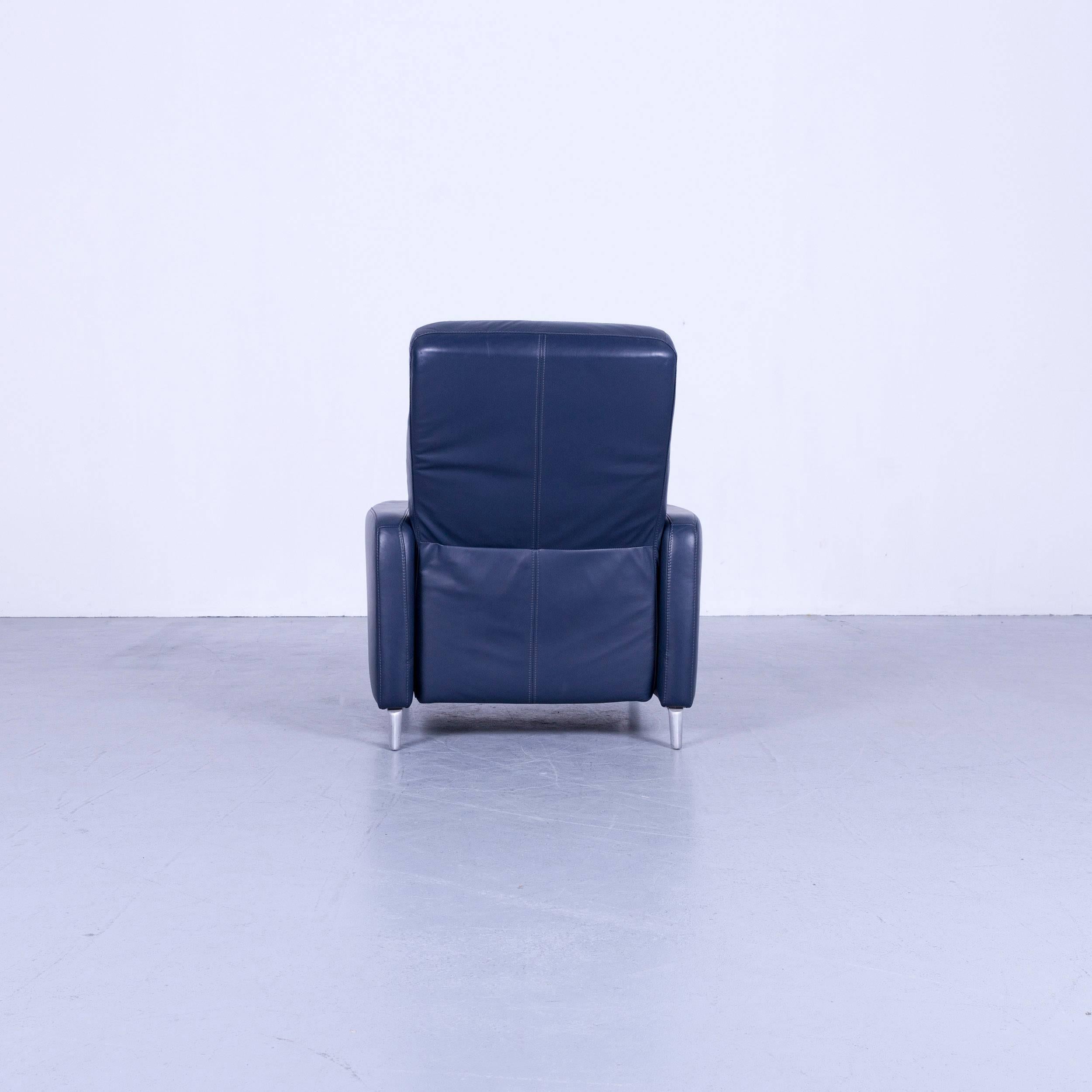 Musterring Leather Armchair Blue One-Seat Recliner 5