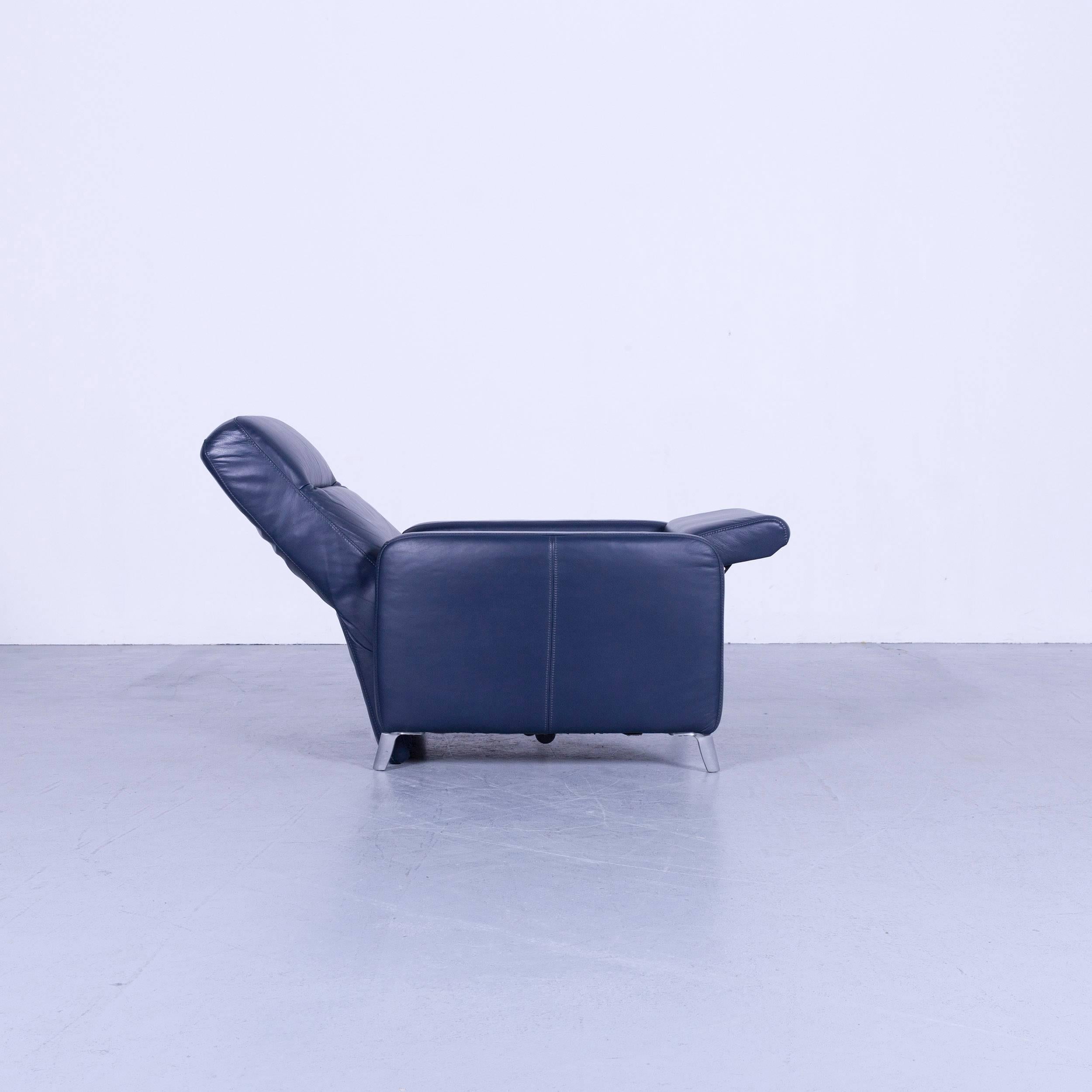 Contemporary Musterring Leather Armchair Blue One-Seat Recliner