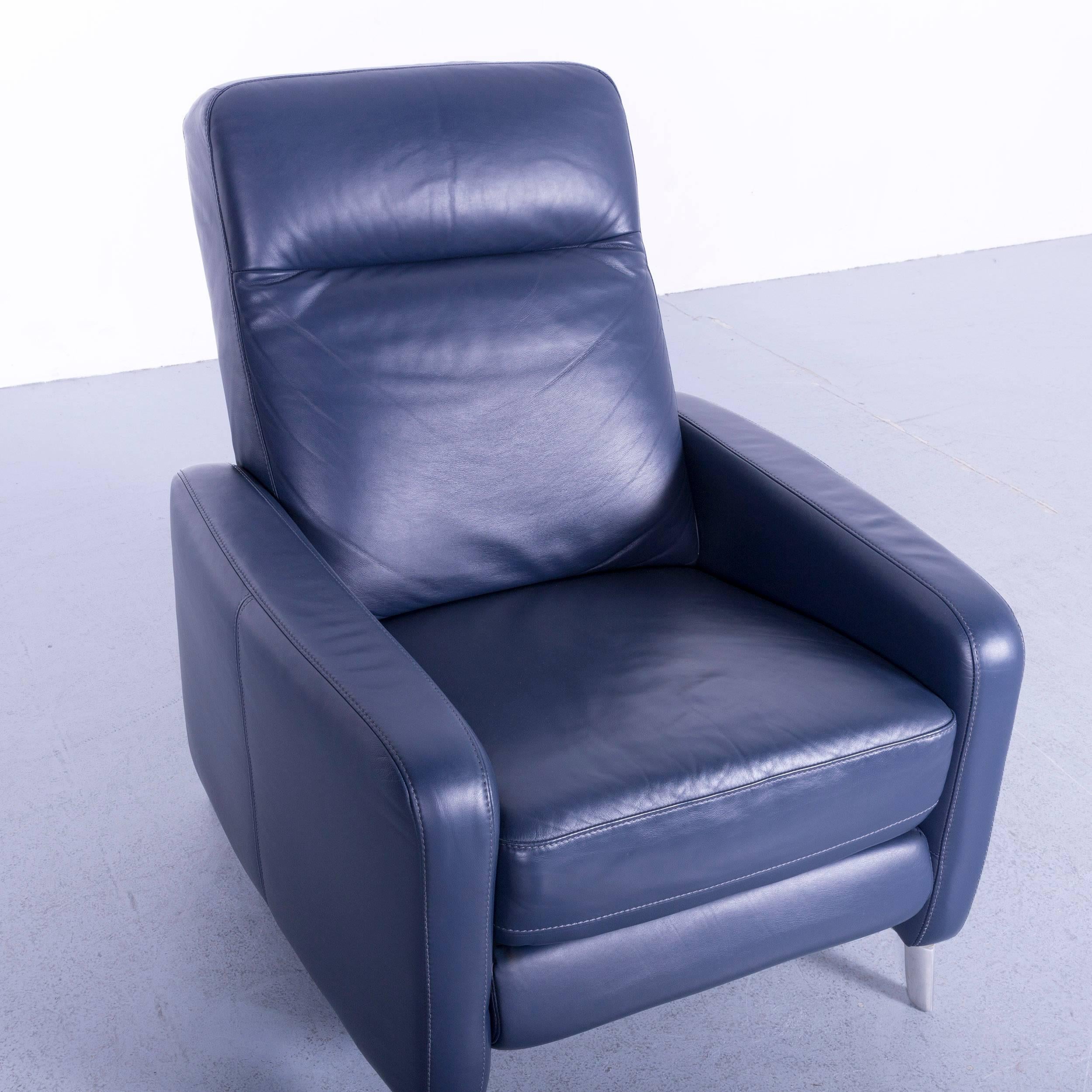 Musterring Leather Armchair Blue One-Seat Recliner 2
