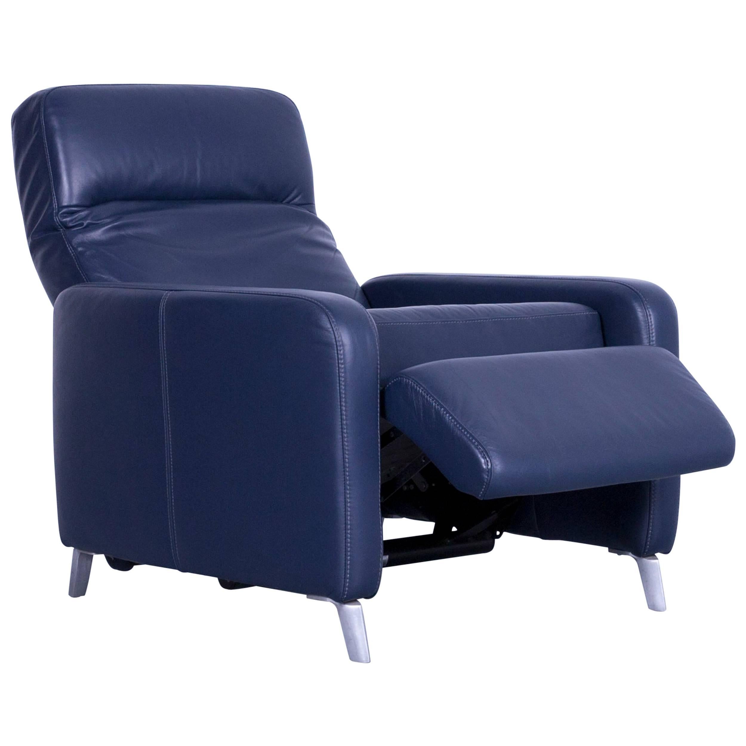 Musterring Leather Armchair Blue One-Seat Recliner