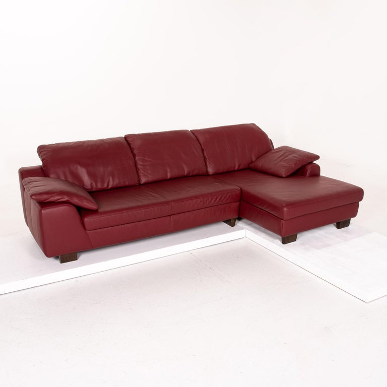 Musterring Leather Corner Sofa Red Dark Red Sofa Couch For Sale at 1stDibs