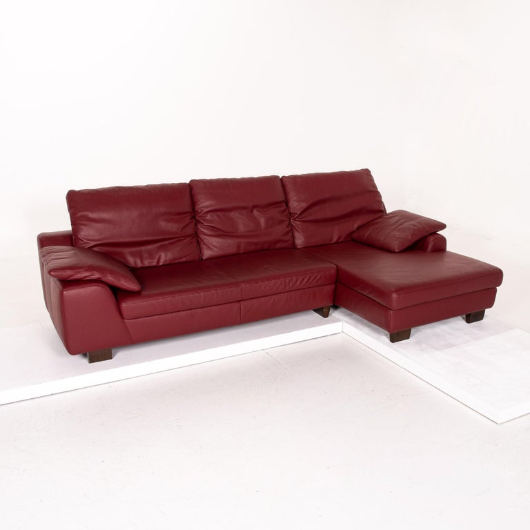 Musterring Leather Corner Sofa Red Dark Red Sofa Couch For Sale at 1stDibs
