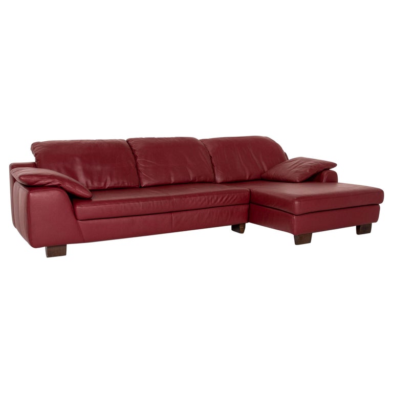 Musterring Leather Corner Sofa Red Dark Red Sofa Couch For Sale at 1stDibs