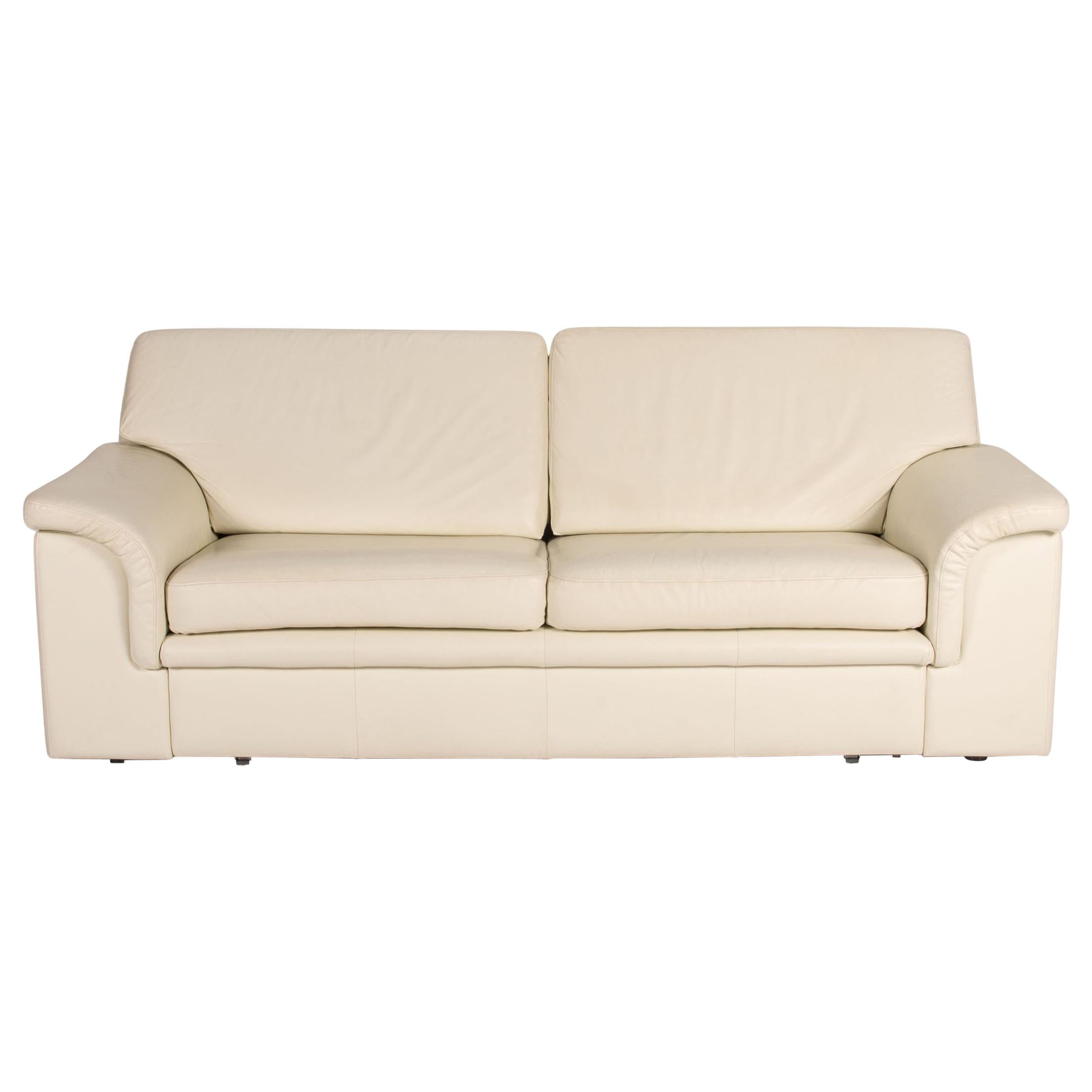 Musterring Leather Sofa Bed Cream Two-Seater Function Sleeping Function Couch For Sale