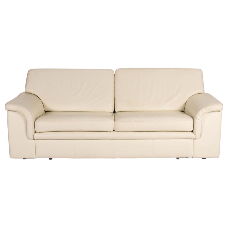 Musterring Leather Sofa Bed Cream Two-Seater Function Sleeping Function  Couch For Sale at 1stDibs