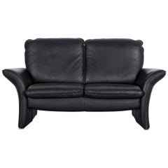 Musterring Leather Sofa Black Two-Seat Couch