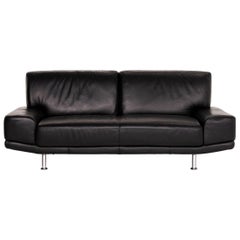 Musterring Leather Sofa Black Two-Seat Couch