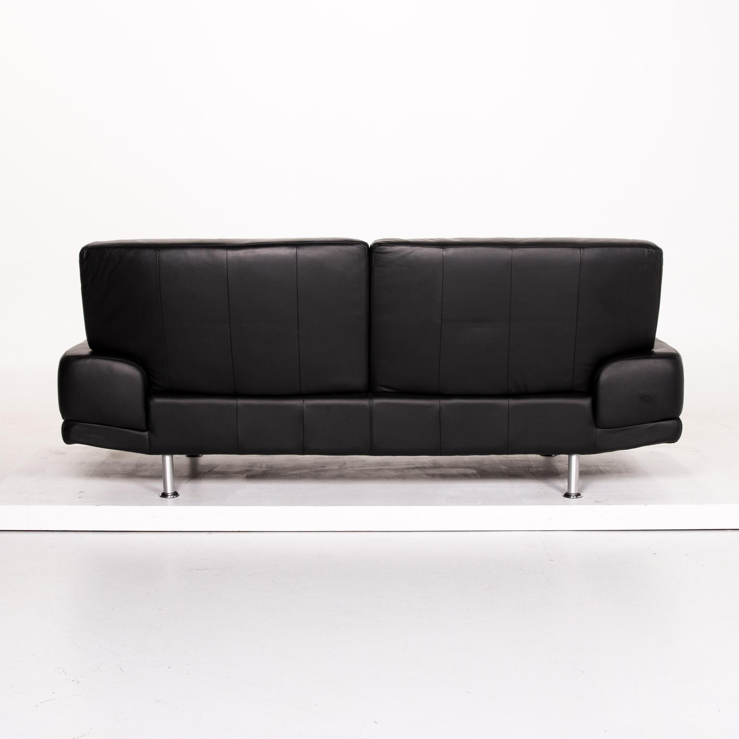 Musterring Leather Sofa Black Two-Seat Couch For Sale 4