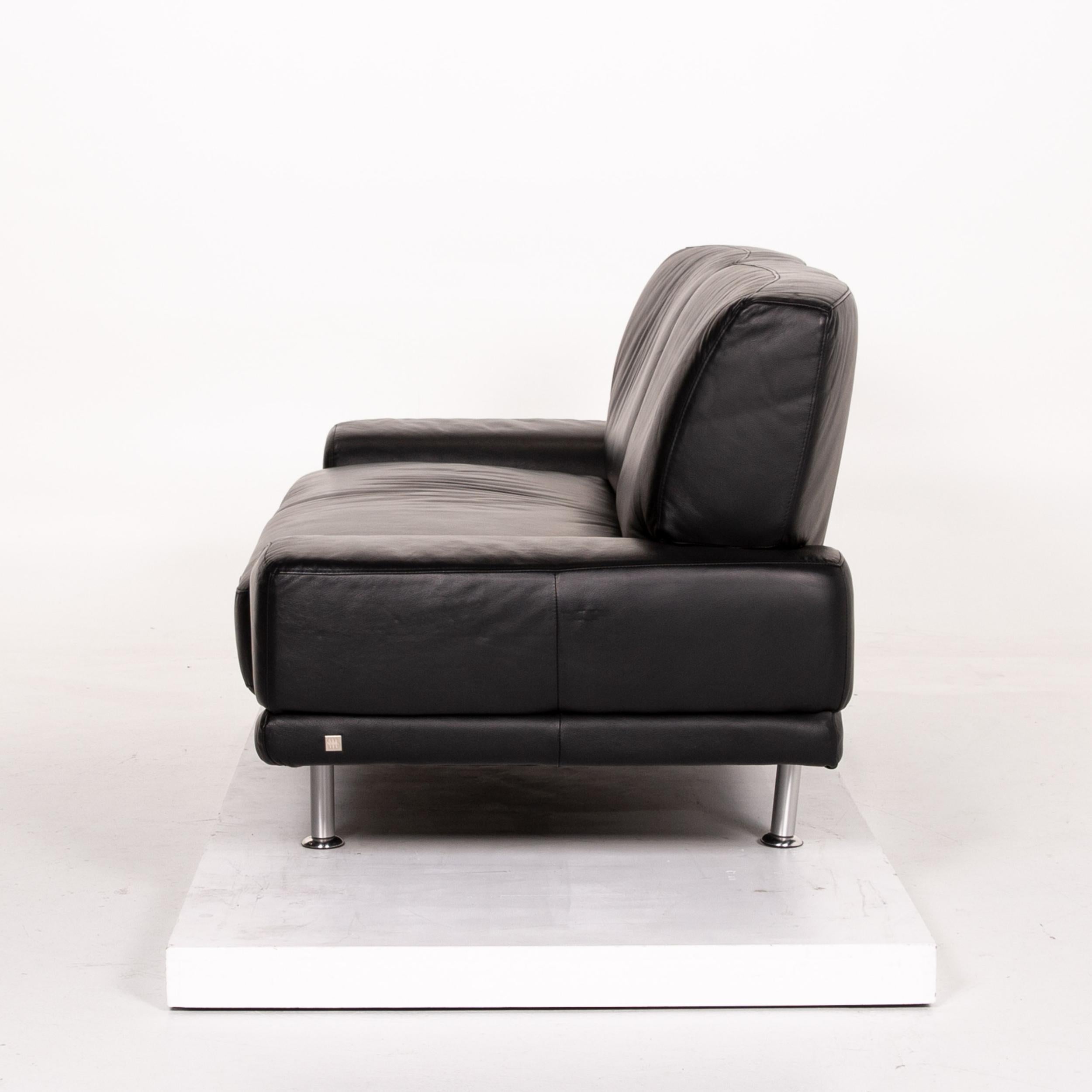 Musterring Leather Sofa Black Two-Seat Couch For Sale 5