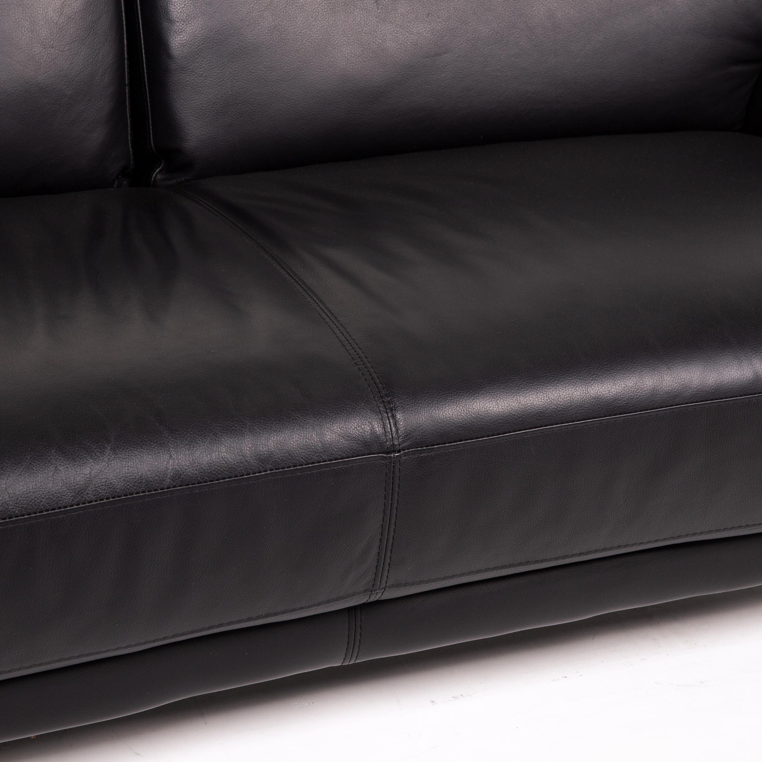 Modern Musterring Leather Sofa Black Two-Seat Couch For Sale
